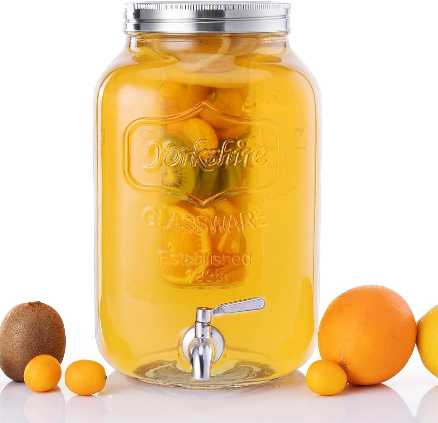 Navaris Getränkespender 8 Liter aus Glas - mit Zapfhahn und Deckel aus Edelstahl