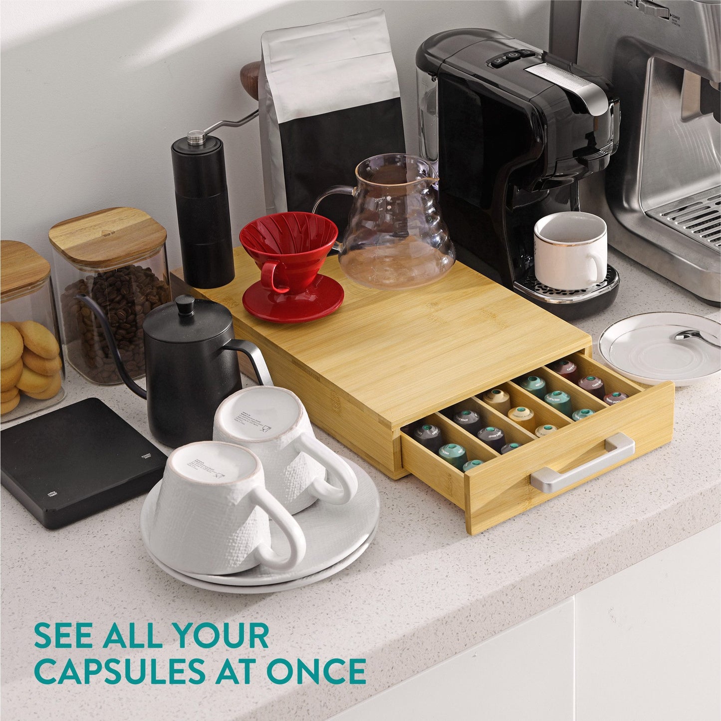 Navaris Bambus Kaffeekapseln Aufbewahrungsbox - Stilvolle und stabile Box