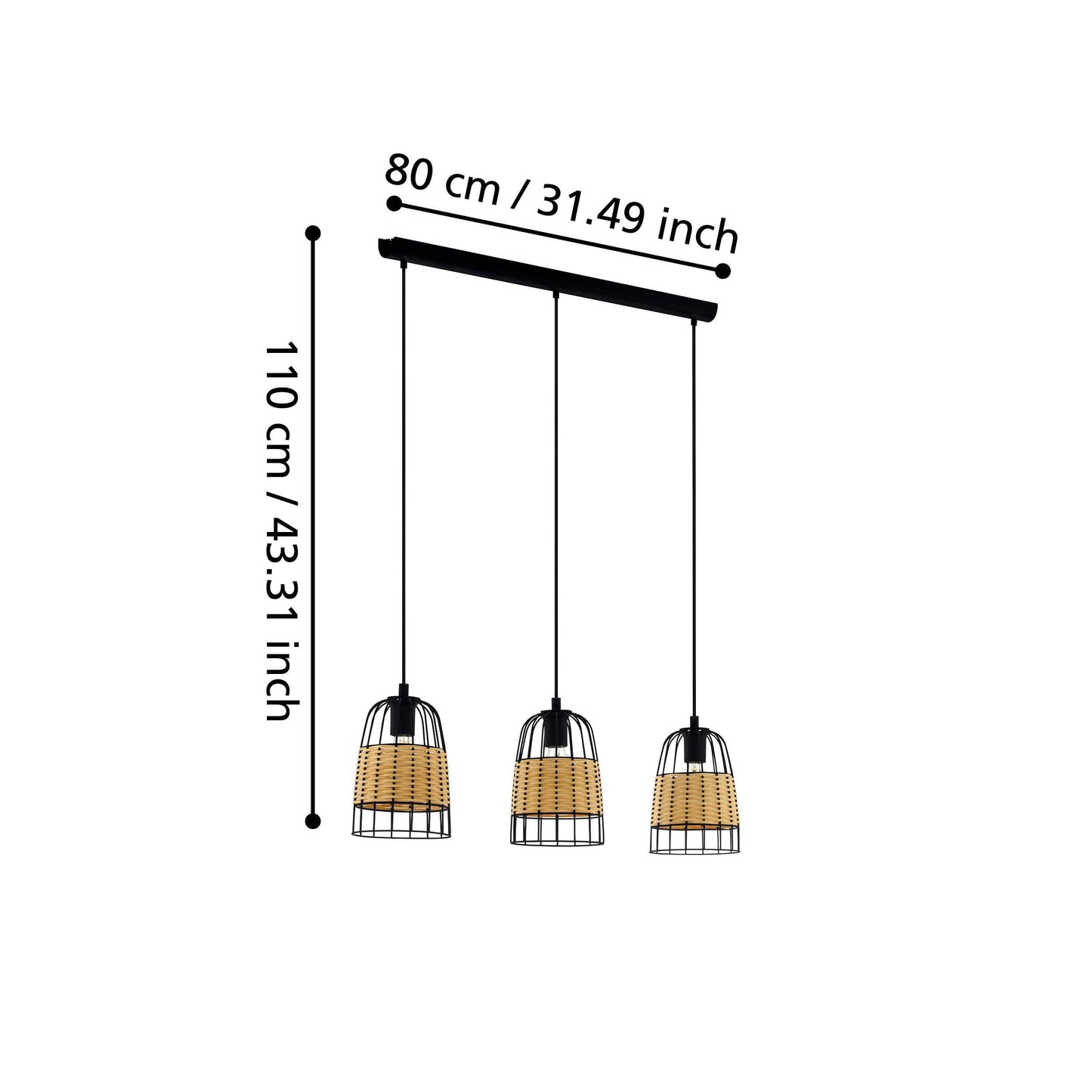 Eglo 3er Pendelleuchte Anwick natur 88 x 18 cm E27, max. 60 W  Deckenleuchte