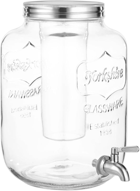 Navaris Getränkespender 8 Liter aus Glas - mit Zapfhahn und Deckel aus Edelstahl