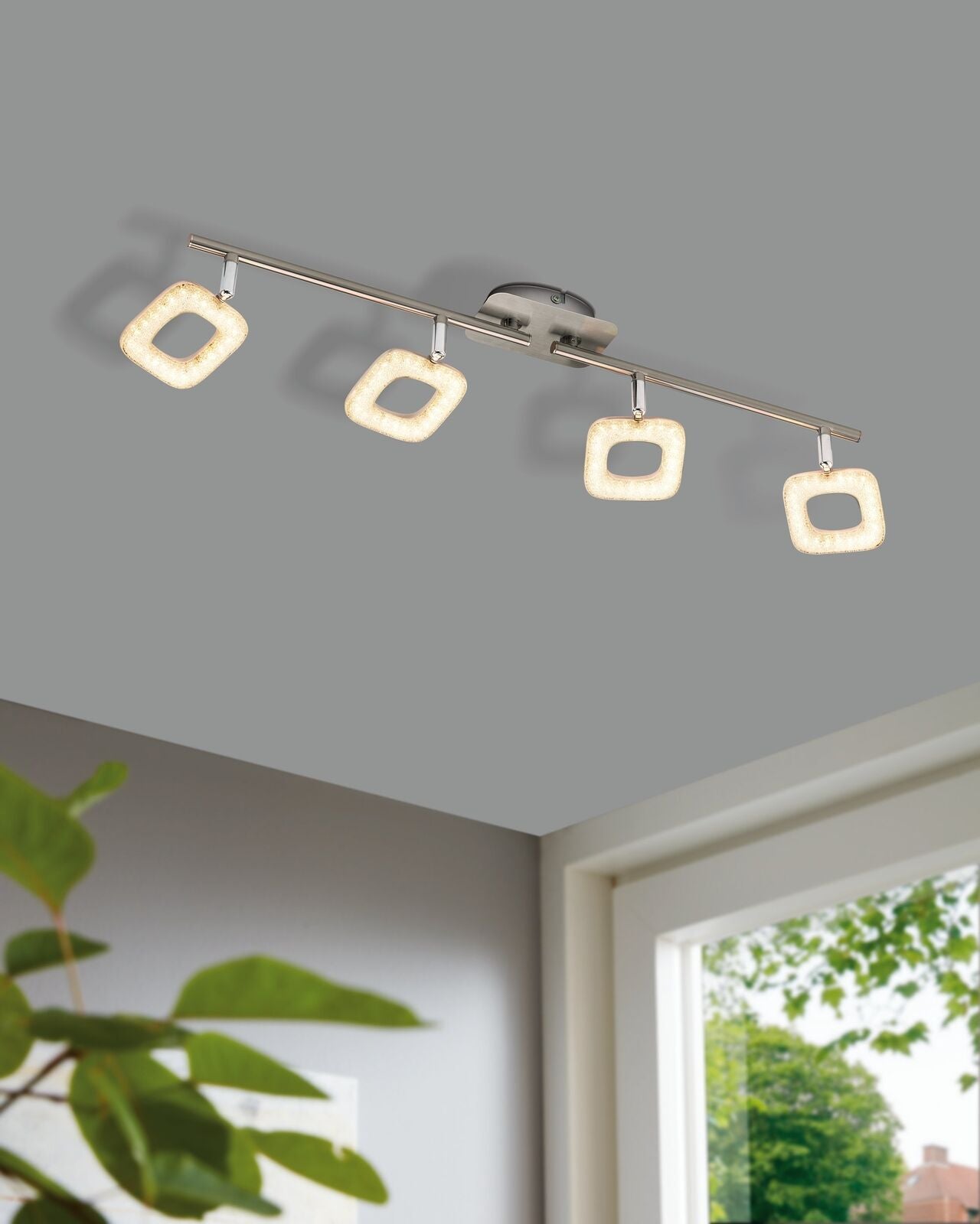 Eglo Deckenlampe mit 4 Spots Deckenspot mit Kristall-Effekt nickel-matt